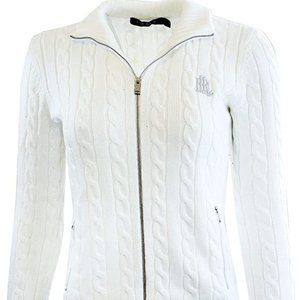 Lauren Ralph Lauren Cable Knit Zip Up Sweater (Silver Edition) - Size Medium
